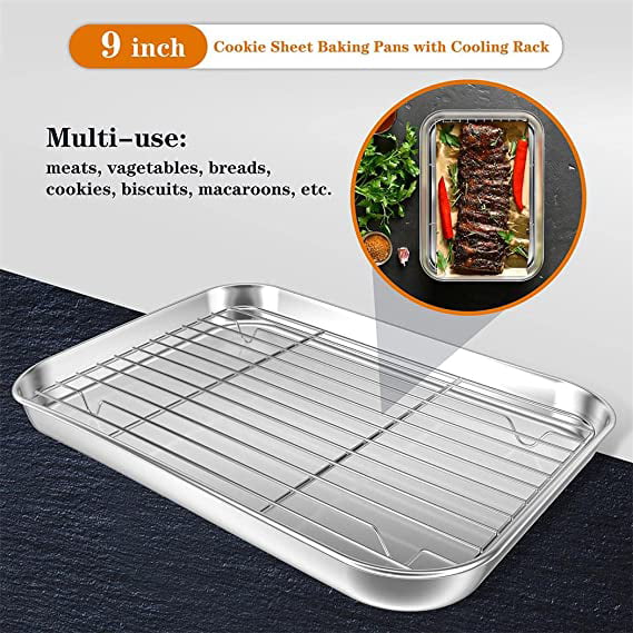 Happon Baking Sheet with Wire Rack Set 9.2 x 6.8 - Single Set with Half  Sheet Pan & Stainless Steel Oven Rack for Cooking 