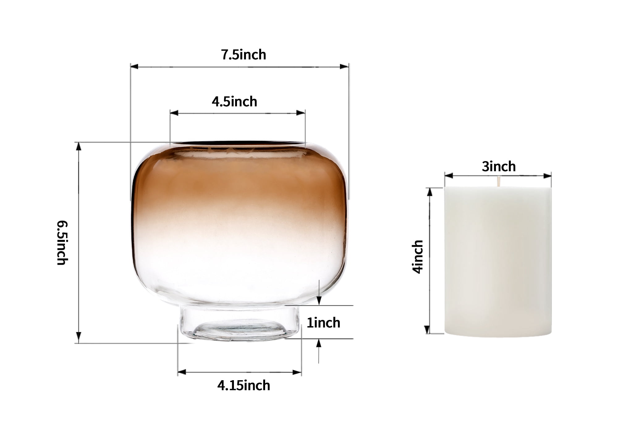 Mainstays 6.5" Brown Ombre Glass Hurricane Pillar Candle Holder Medium