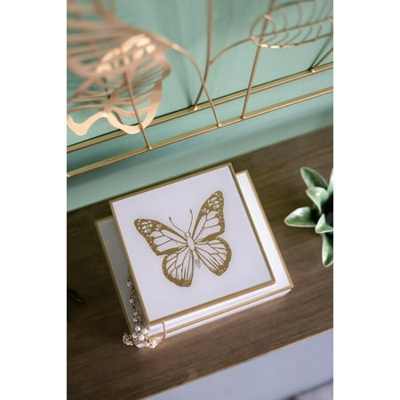 A&B Home Square Butterfly Box with Gold Band Accent - White, Gold Finish