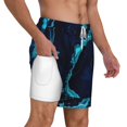 thumbnail image 2 of Sigee Blue Marble And Gold Print Mens Swim Trunks with Compression Liner Quick Dry Swim Stretch Beach Shorts with Pockets,S-3XL, 2 of 7