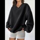 thumbnail image 5 of Sudadera de Cuello en V de Gran Tamaño para Mujer, Sudadera de de Larga, Sudadera con Capucha, Tops Cómodos, Ropa 2025 Negro L, 5 of 7