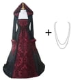 thumbnail image 1 of Vestido retro medieval artístico de manga larga con cordones en la cintura y capucha, estampado de corte, 1 of 6