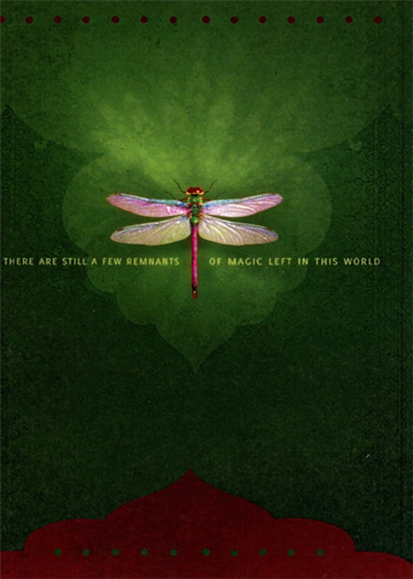 Tree-Free Greetings Remnants Of Magic : Dragonfly on Dark Green Thinking of You Card