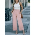 thumbnail image 3 of Asyoly Pink Pants Loose Elastic High Waisted Ribbed Palazzo Pants Waffle Knit Trousers With Pockets, 3 of 8