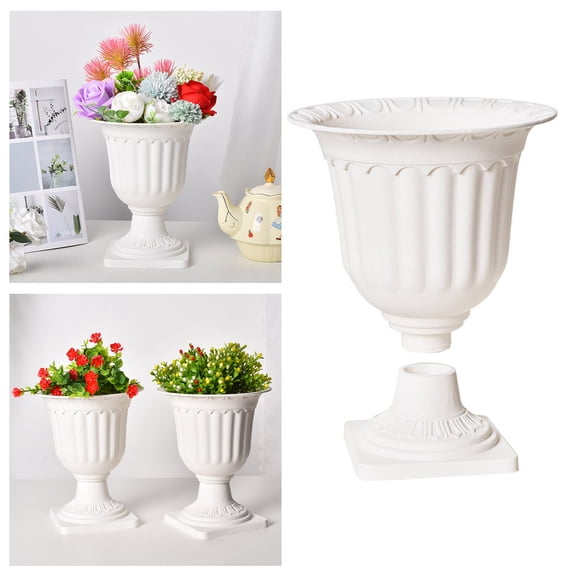 White Urn Planter 13.8" x 11" Urn Planters for Outdoor Vintage Roman Column Flowerpots Grecian Pots for Wedding Decoration Garden Porch Front Door