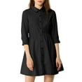 thumbnail image 1 of Vestido de camisa para mujer INSPIRE CHIC de manga 3/4, con botones, mini vestido negro XL, 1 of 7