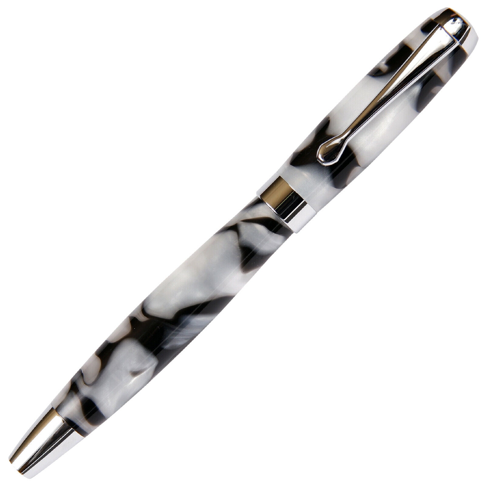 Tuscany Rollerball Pen - Black & Pearl Marbleized Gloss Body (Black Ink, Medium Tip 0.7 MM)