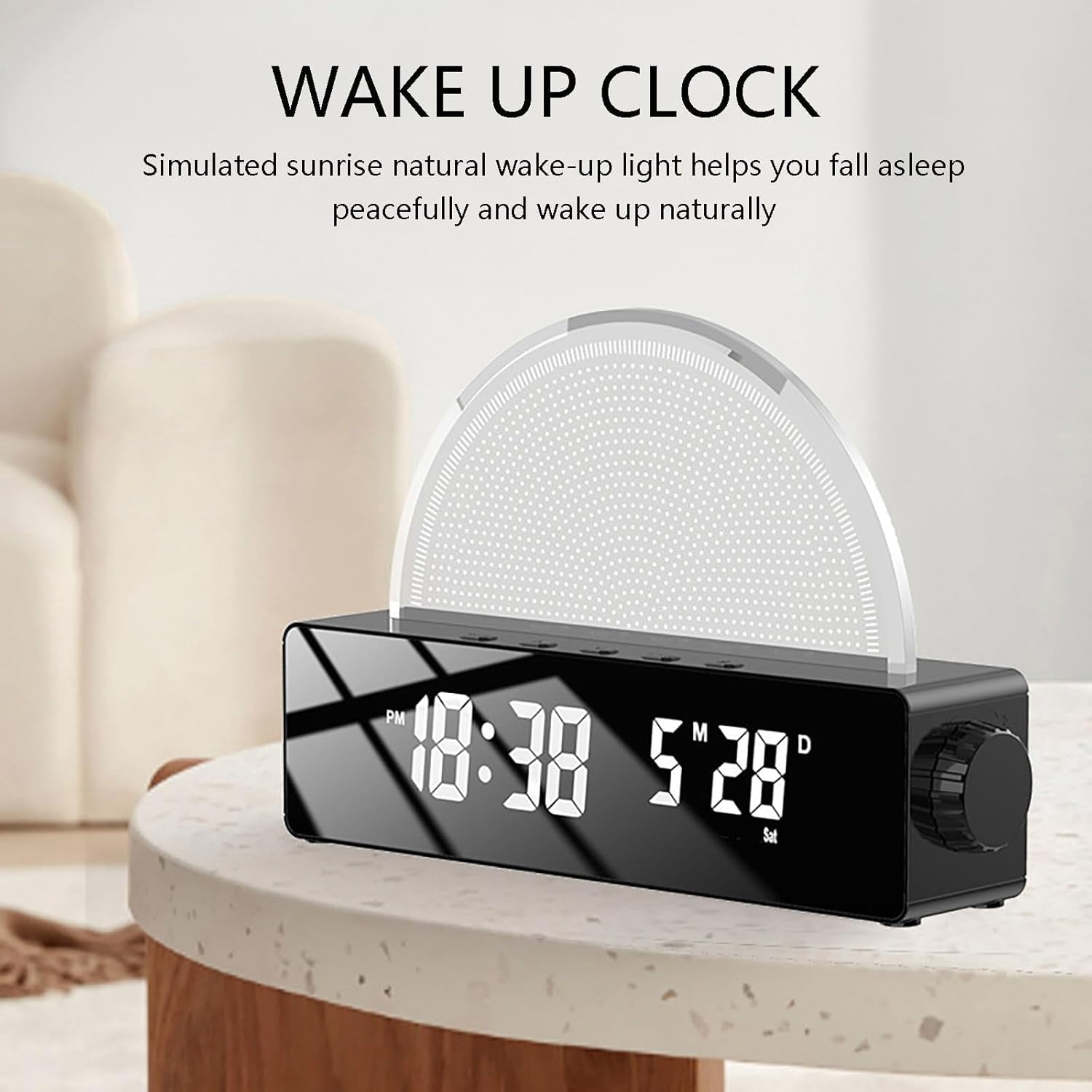 Alarm Clock Bedside Powered with Led Night Light Wake Up Sunrise Electric Silent Non Ticking Digital Alarm Clocks for Heavy Sleepers Snooze with Large Display Temperature (White, One Size)