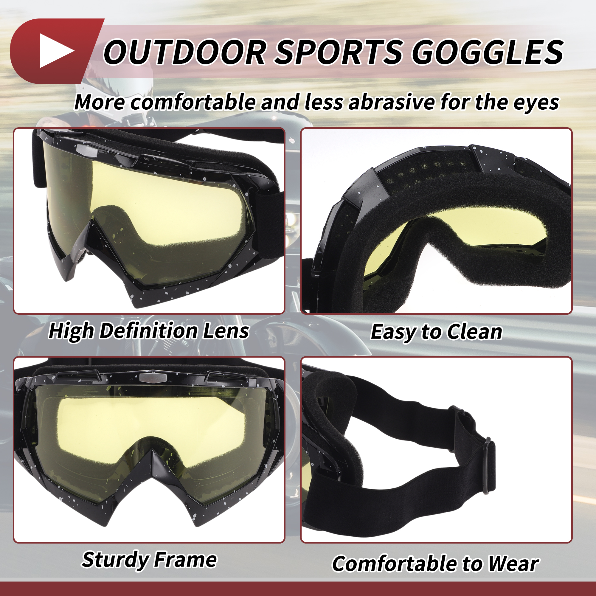 Unique Bargains Motorcycle Riding Goggles PC Cycling Sunglasses Yellow Lens Black White Frame