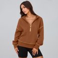 thumbnail image 4 of Lightweight Hooded Pullover Sweatshirt with Half Zip and Pockets, Soft Fleece Fabric Women’s Casual Pullover for Winter, Comfortable Chic Style Light Brown, 4 of 5