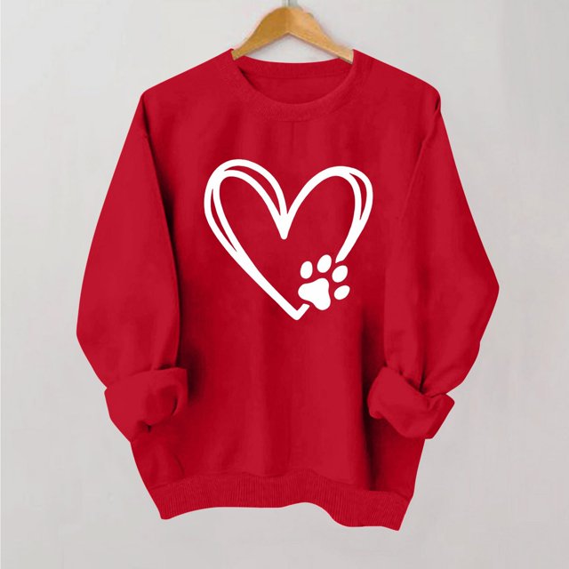 Styesk Chemises à Manches Longues pour Femmes Imprimé Cœur Hauts Confortables Doux Col Rond T-Shirts Chandail Mode Léger Chandail en Molleton Graphique de la Saint-Valentin Hauts Décontractés