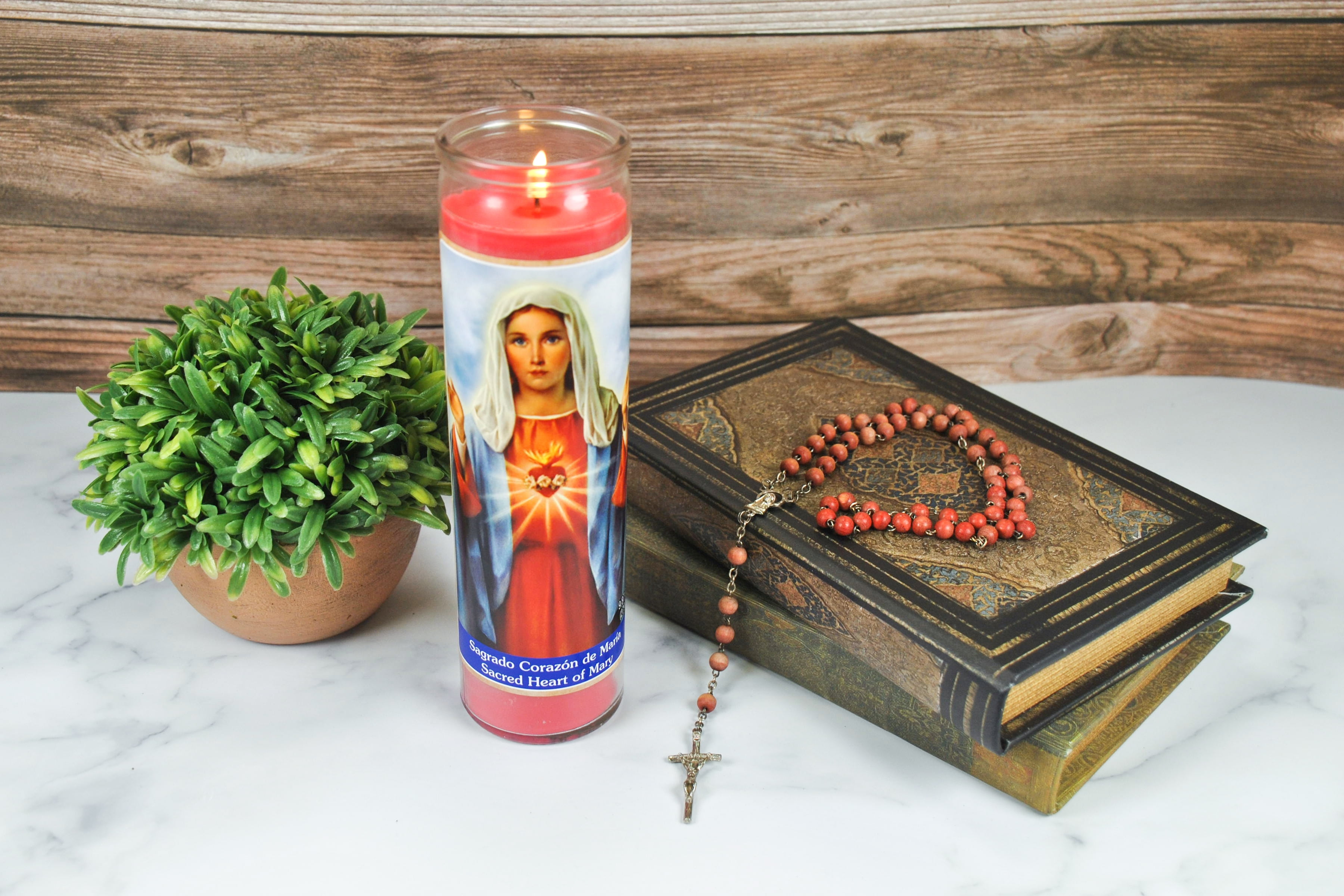 (2 pack) Prayer Candle Sacred Heart of Mary Red Wax, 8 Inch