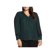 Vince Camuto Womens Plus Satin V-Neck Blouse Green 1X