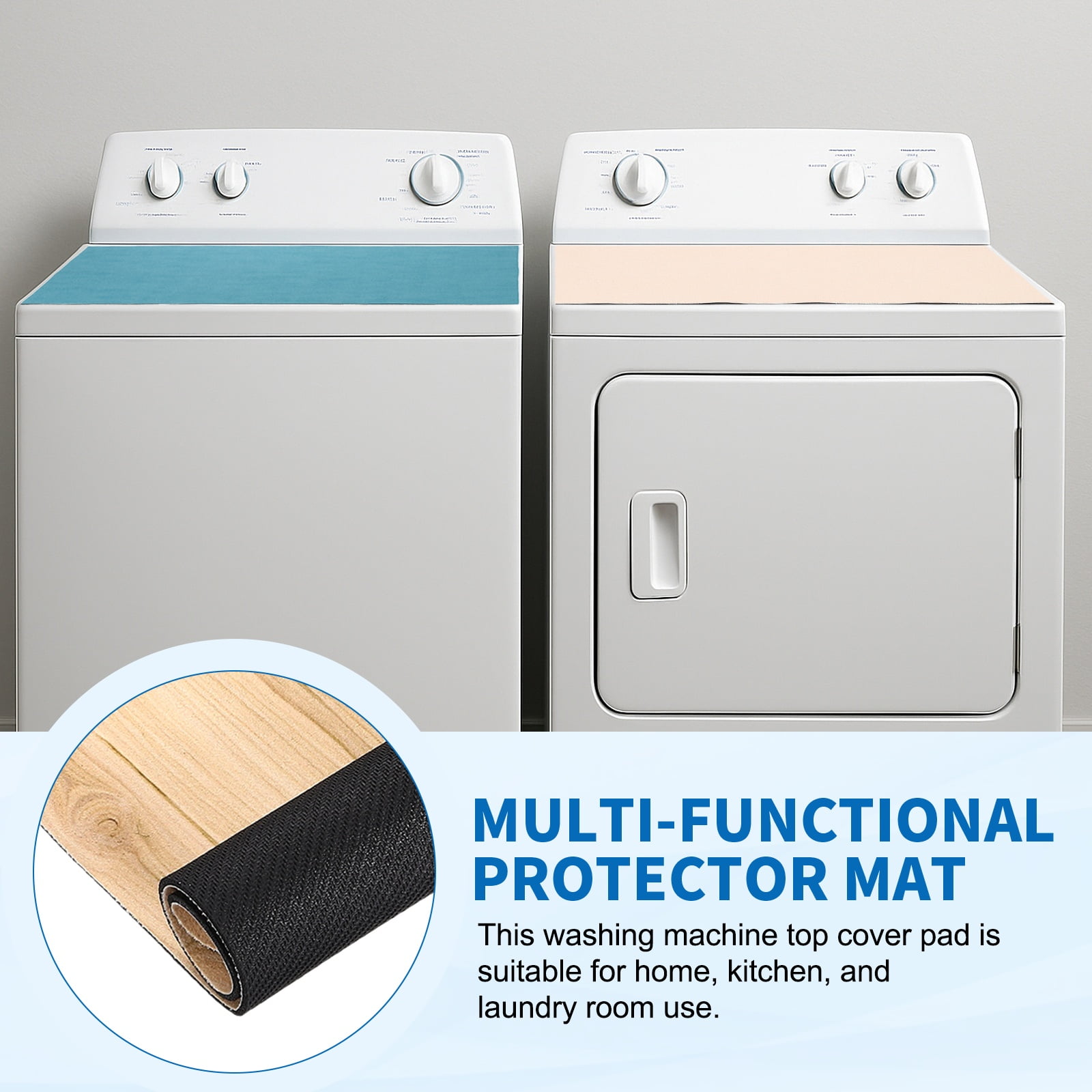 Washer and Dryer Top Protector Mat 24" x 20", 2Pack - Non-Slip, Quick Drying Rubber Washing Machine Top Cover Pad for Home Kitchen Laundry Room, Wood Grain