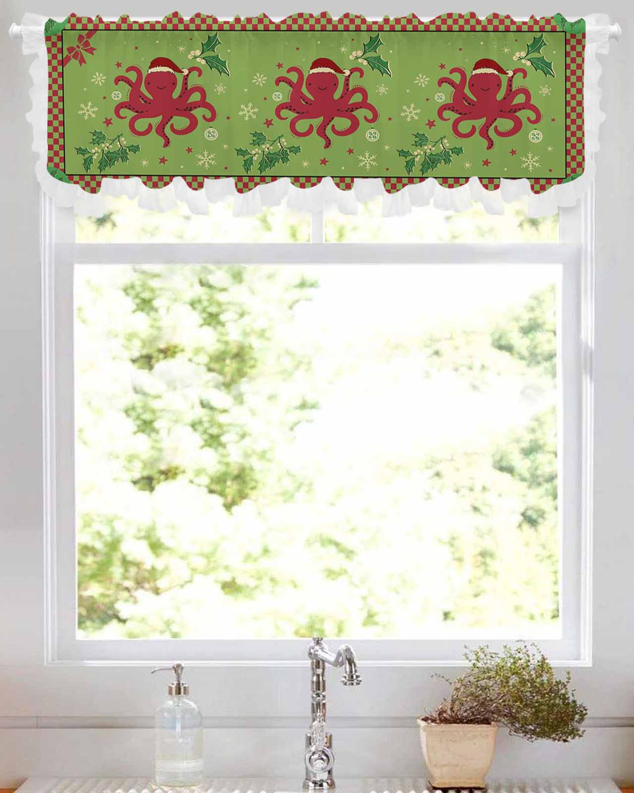 Coastal Octopus Christmas Valance Curtains for Window/Kitchen/Bathroom ...