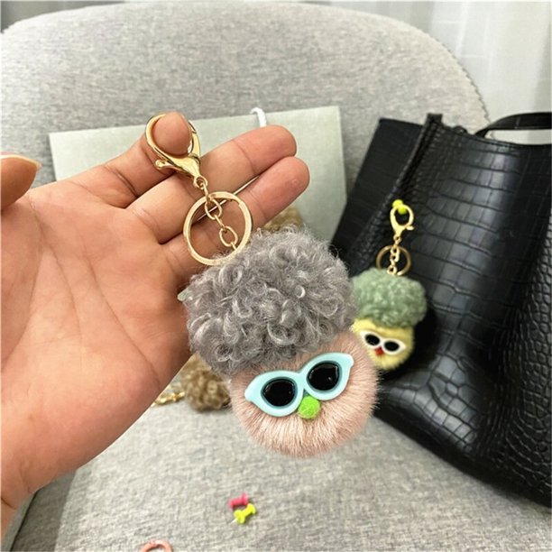 LLavero de felpa de dibujos animados para mujer, cadena colgante de bolso, bolas peludas, regalo, mochila, monedero, decoración