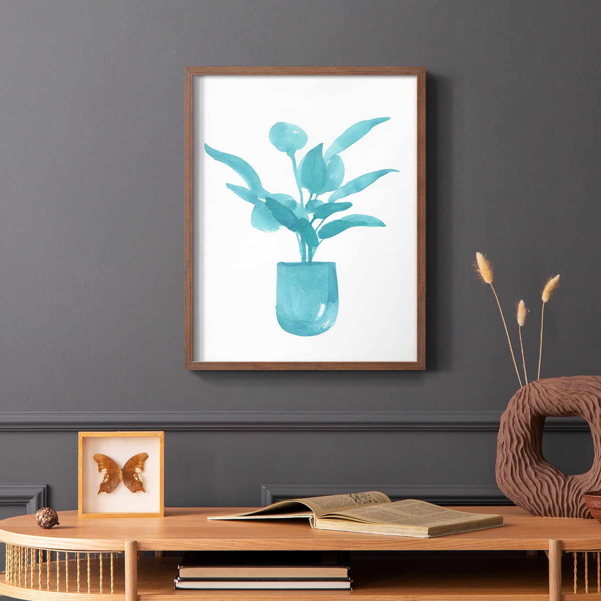 Watercolor House Plant VI Framed Print in Brown Solid Wood 8 x 10 Framed Print