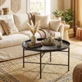 thumbnail image 2 of Round Coffee Table with Hammered Tray Top, 26-Inch Metal Center Table for Living Room or Bedroom, 2 of 5