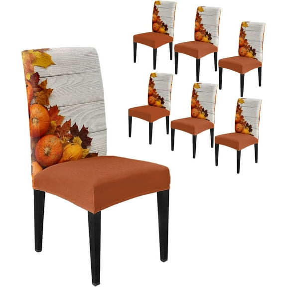 muroi Dining Chair Slipcover, Thanksgiving Fall Orange Pumpkin Maple Leaf Vintage Farm Wooden Plank Stretch Covers Removable Parsons Protector for Room Banquet, Set of 6 Thanksgivingsan4064 6PCS