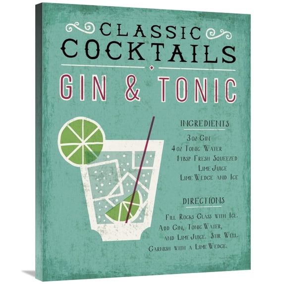 Global Gallery's 'Classic Cocktail Gin and Tonic' By Michael Mullan Stretched Canvas Wall Art