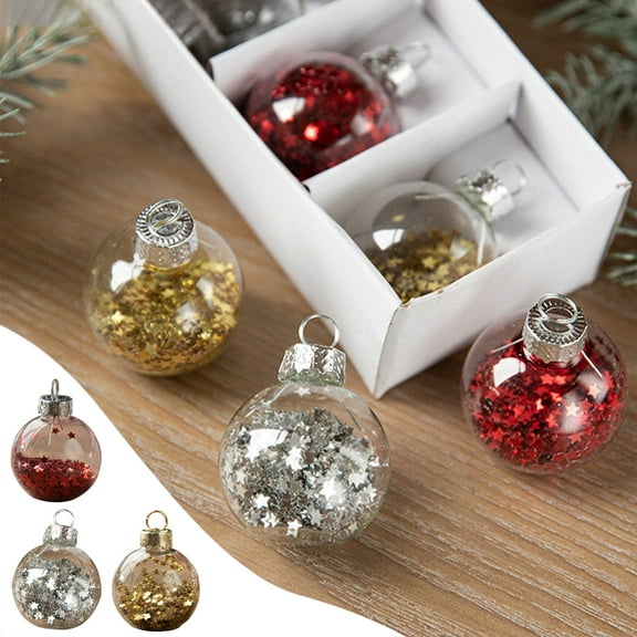 6 Pack Christmas Ornaments,Clear Plastic Ornaments Balls,Clear Christmas Ornaments for Crafts,Acrylic Clear Fillable Christmas Tree Ornament Balls for DIY,Wedding,Party and Home Decoration (S-4CM)