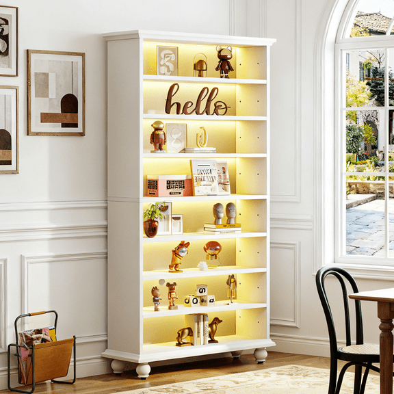 Fnova 69" 9-Tier Modern Cabinet with LED Lights, Bookcase, Shoe Storage, Side Cabinet, Adjustable Shelves, Wood Legs, 30 Pairs Capacity, Easy Assembly for Entryway, Hallway, Living Room, Bathroom