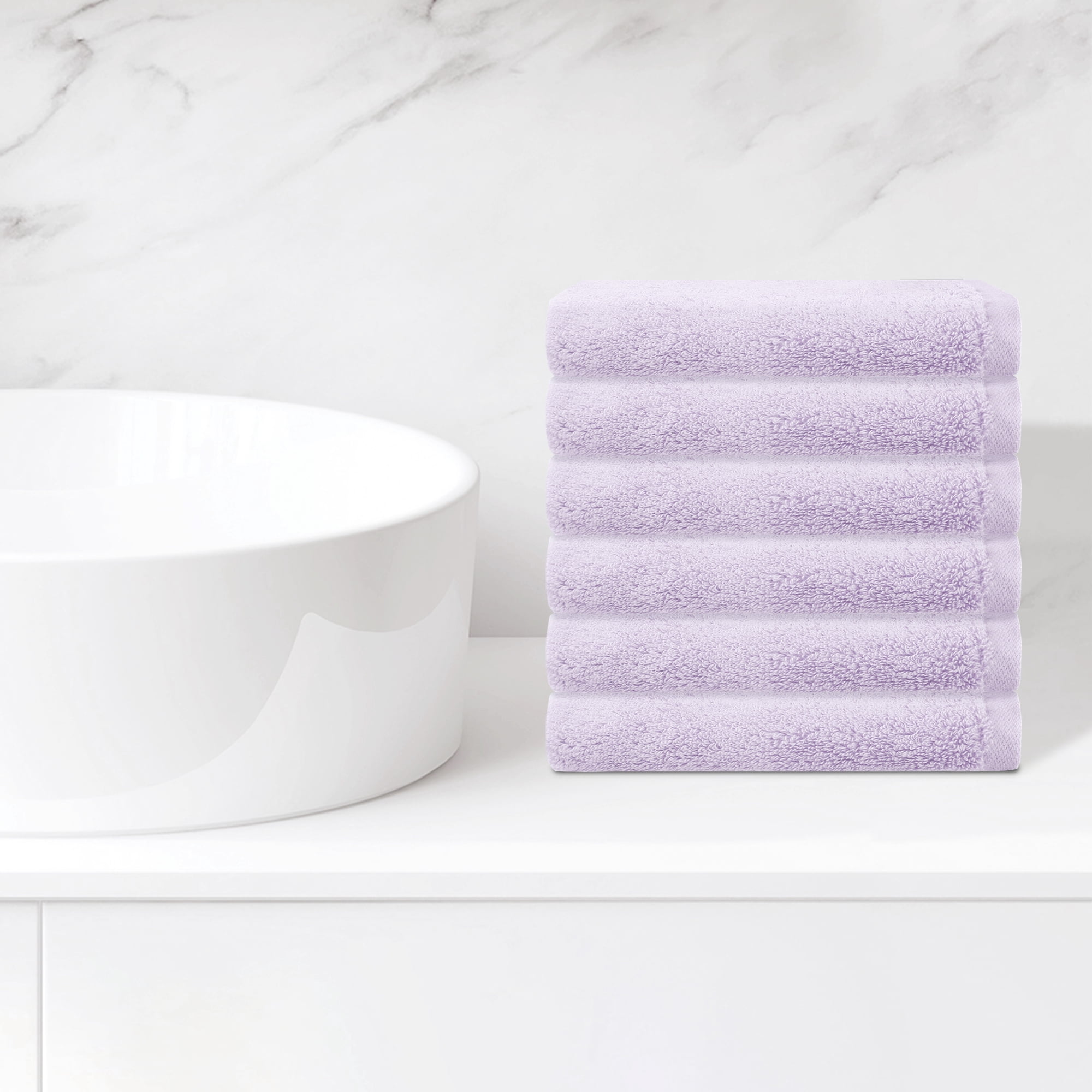 REGALWOVEN 6 Pack Cotton Washcloths, Solid Face Cloths, Absorbent and Quick Drying Towel for Bathroom Light Purple 13" x 13"