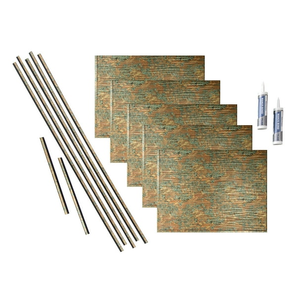 FASÄDE Ripple Decorative Vinyl Backsplash 15 sq ft Kit in Copper Fantasy