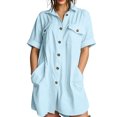 thumbnail image 2 of Miqool Women's Cotton Lapel Shirt Dress Casual Short Sleeve Button Front Utility Mini Dress with Pockets Loose Fit Summer Dress, 2 of 8