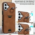 thumbnail image 6 of Case for iPhone 16 Wallet with Credit Card Holder & Finger Ring Kickstand, Premium PU Leather Slim Cover Shockproof Scratch Resistant Full Protection Phone Case for iPhone 16, Brown, 6 of 10