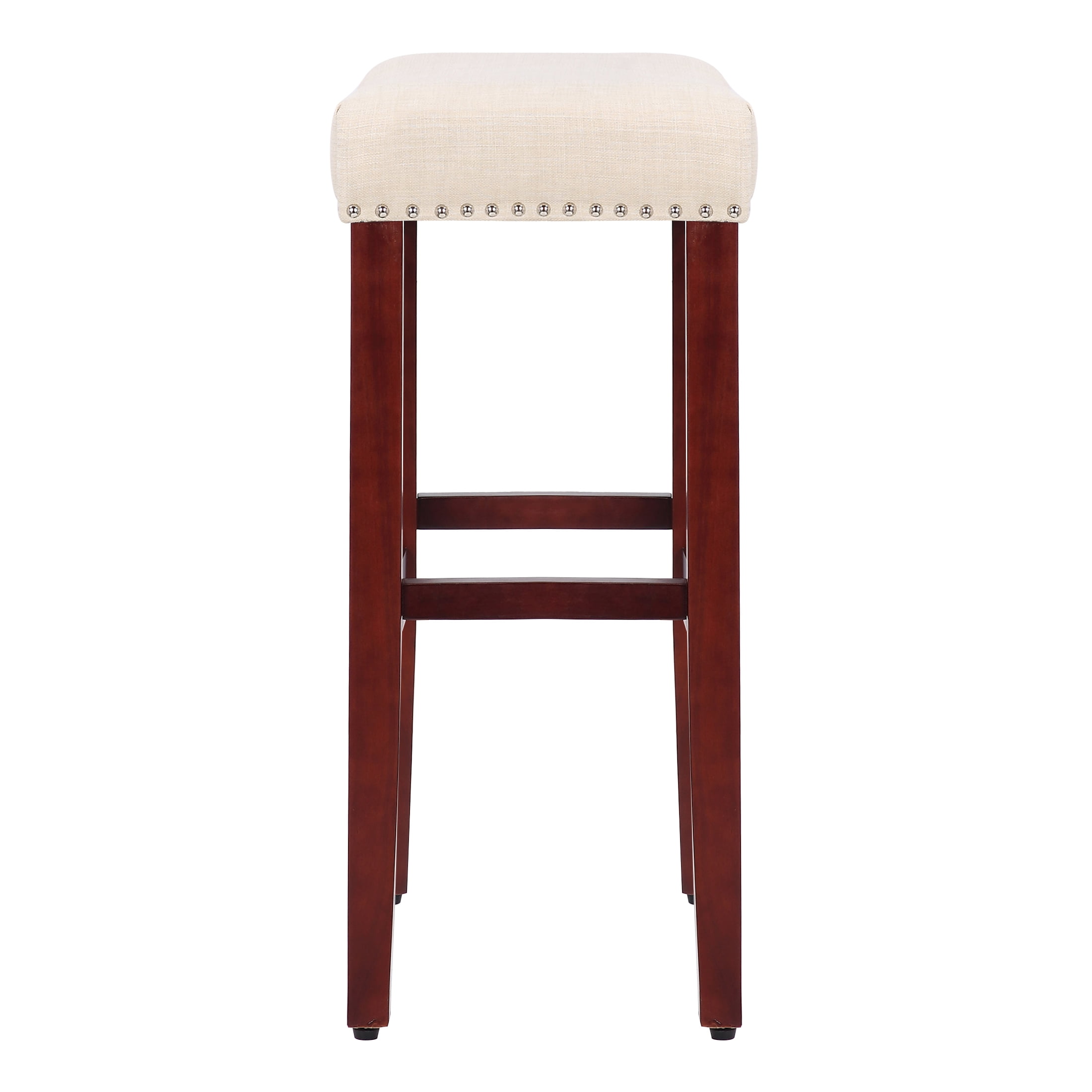 29" Inch Upholstered Backless Saddle Seat Counter Stool, Cherry/Beige