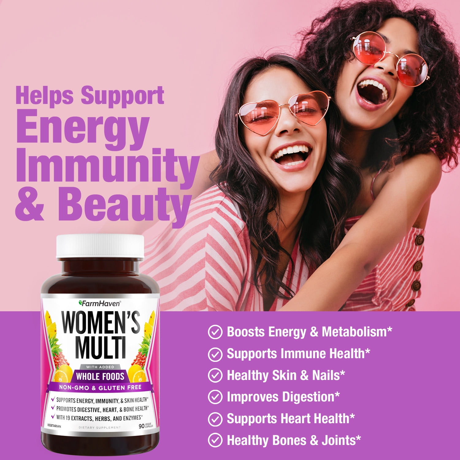 Multivitamin For Women | 22 Essential Nutrients, Fruits & Veggies Womens Multivitamin | Whole Food Multivitamin Boosts Energy, Immune, Heart Health | Womens Daily Vitamins - 90 Capsules