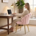 thumbnail image 2 of Ktaxon Vanity Makeup Chair with Teddy Velvet, Shell Design Accent Desk Chair with Lumbar Pillow and Gold Legs, Office Seating for Women Pink, 2 of 11