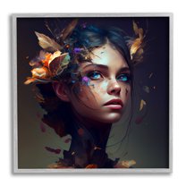 Stupell Industries Girl With Flowers In Hair Portrait Beauty & Fashion Painting Gray Framed Art Print Wall Art