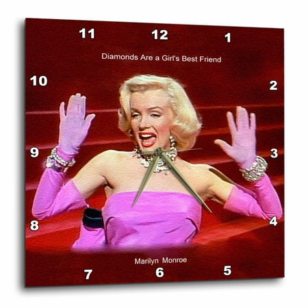 3dRose Marilyn Monroe Singing Diamonds Are a Girls Best Friend (textured) (PD-US), Wall Clock, 13 by