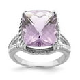 thumbnail image 4 of 925 Sterling Silver Rhodium Checker-Cut Pink Quartz Ring Size 7, 4 of 7