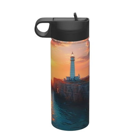

Picia Lighthouse At Sunset Coast Pattern 18oz Sports Insulated Kettle With Straw Insulated Water Bottle For Running Hiking Cycling Climbing Men S Woman Insulated Water Bottle