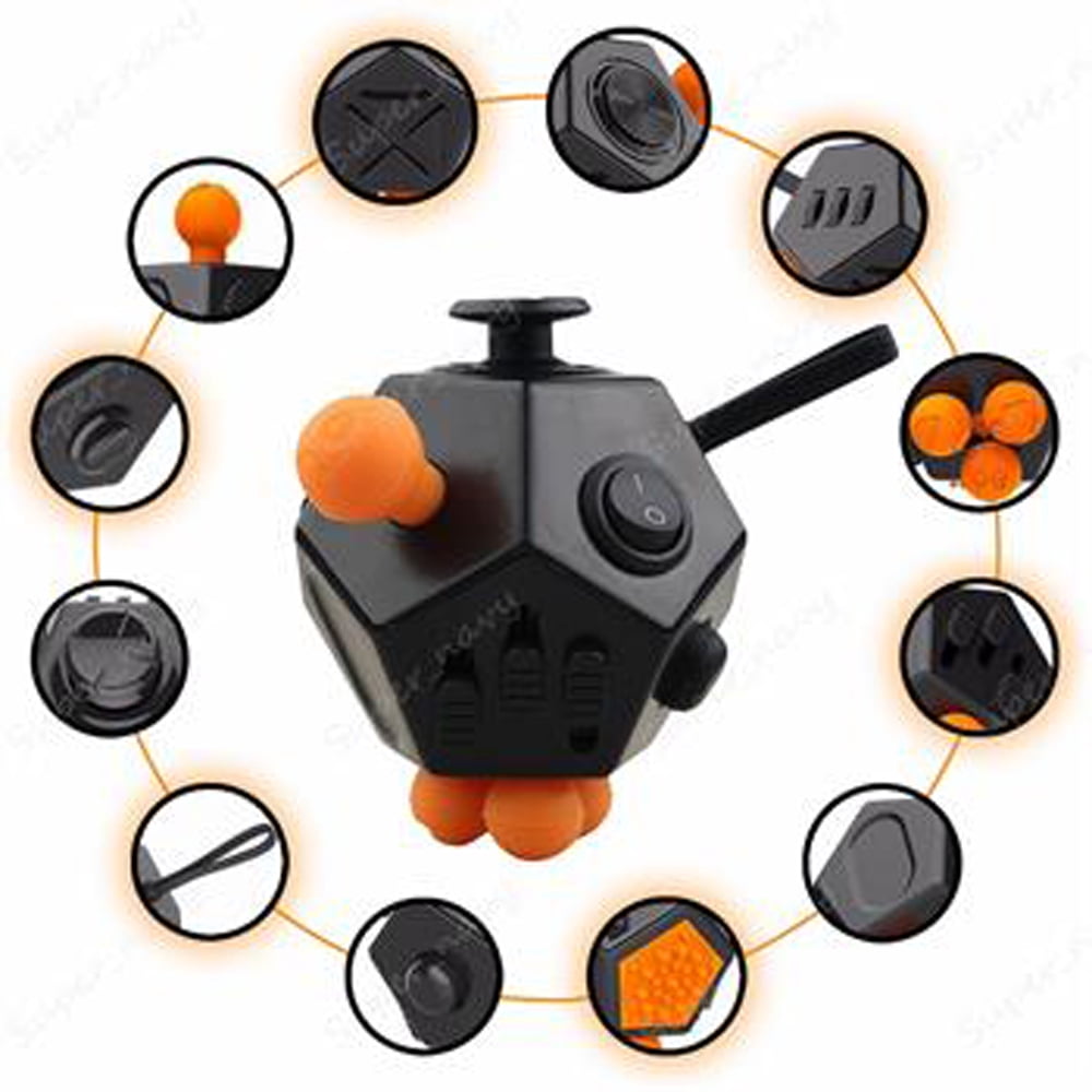 Fidget Cube Adhd Toy Great For Just Keeping You Hands Busy 12 Sided Black Orange Walmart Com