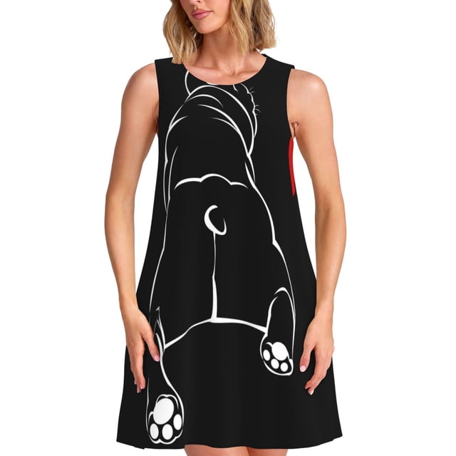 Fotbe Animal Bulldog Vestido de Verano sin Mangas para Mujer – Vestido Midi Línea A, Estilo Camiseta Floral, Vestido Playero Casual y Fluido