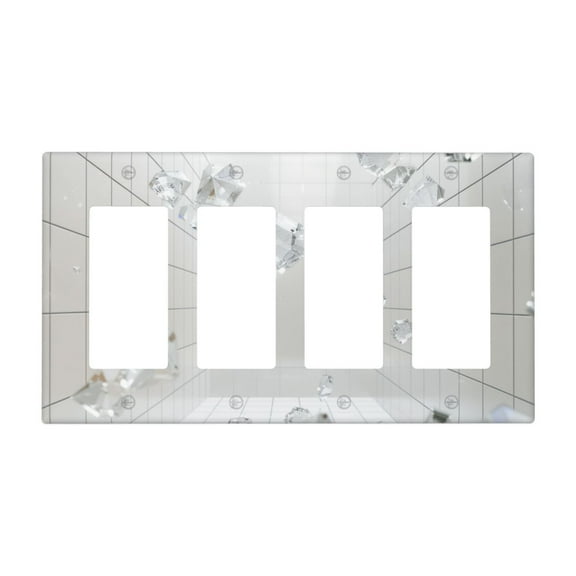 White Diamonds Switch Cover Decorative Wall Plate / 4-Gang 4-Decor / Standard Size 4.5x8 in