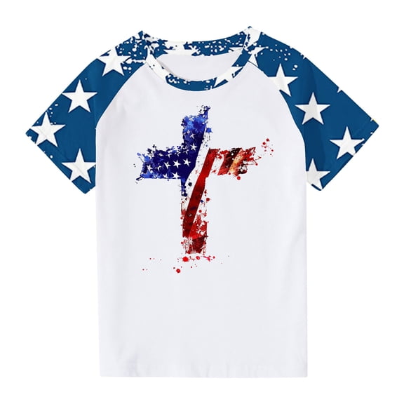 ZACPNCV Toddler Boy Girl 4th of July Tshirt Flag Outfit USA Patriotic Shirt Kid Independence Infant Baby Girl Clothes Blue 4-5 Years