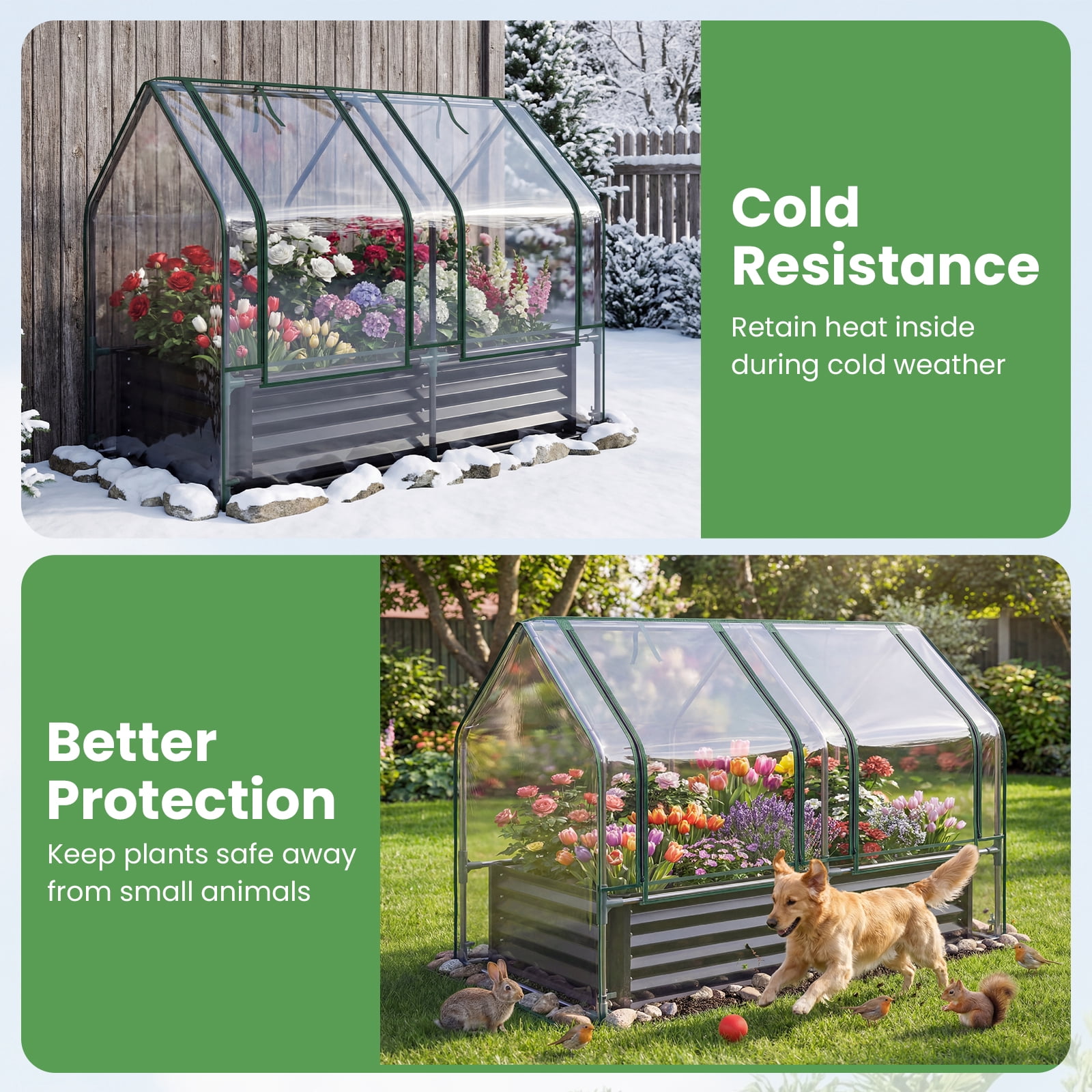 Gymax 4 x 2 x 3 FT Small Galvanized Raised Garden Bed w/Greenhouse Cover Windows Black & Transparent