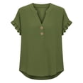 thumbnail image 7 of Hurxie Womens Puff Short Sleeve Sweater Tops Ruffle Henley Neck Spring Summer Pullover Dressy Casual Knit Shirts Green,XL, 7 of 7