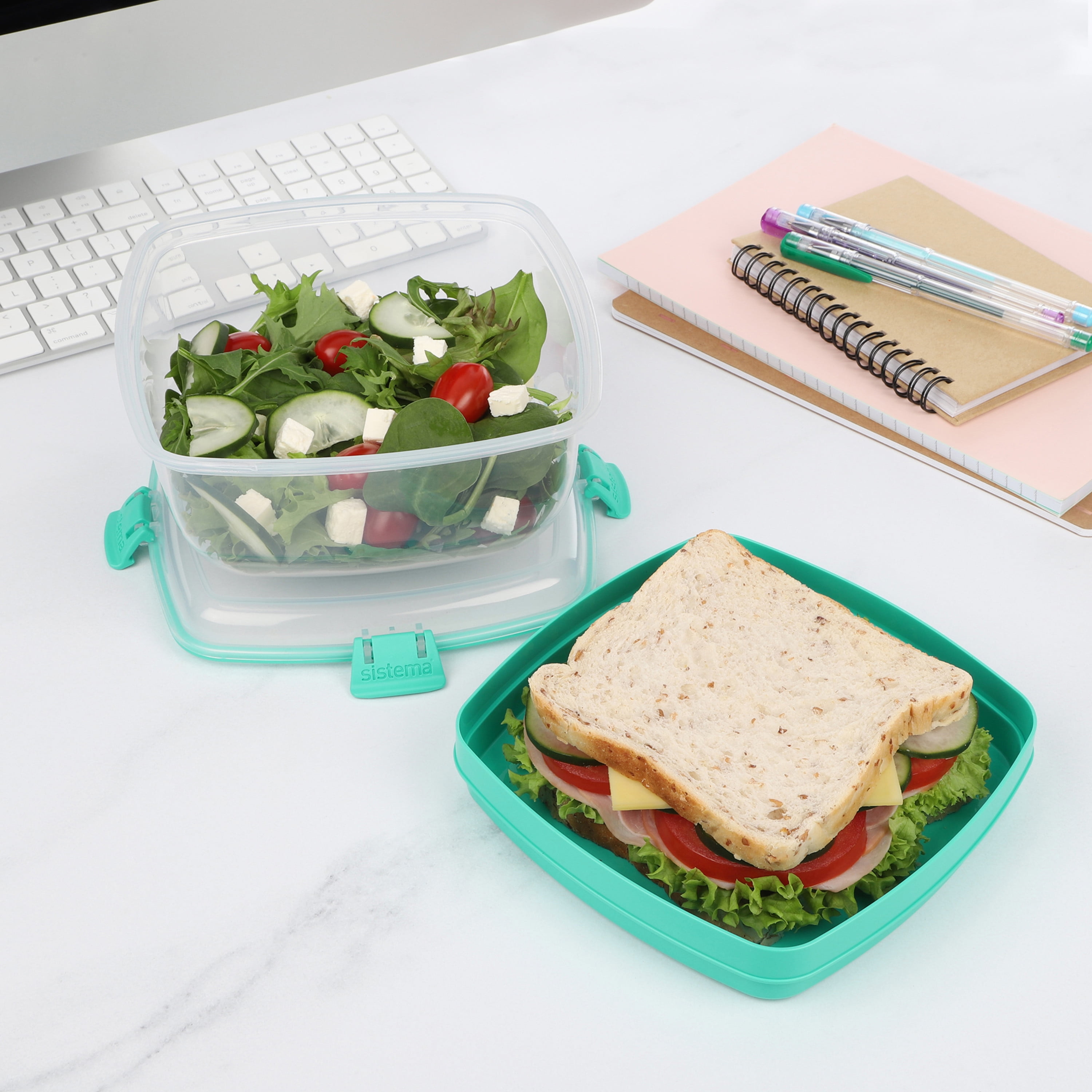 Sistema Salad Container for Lunch with Dressing Container, Bento Box 4  Compartment Tray, and Cutlery…See more Sistema Salad Container for Lunch  with