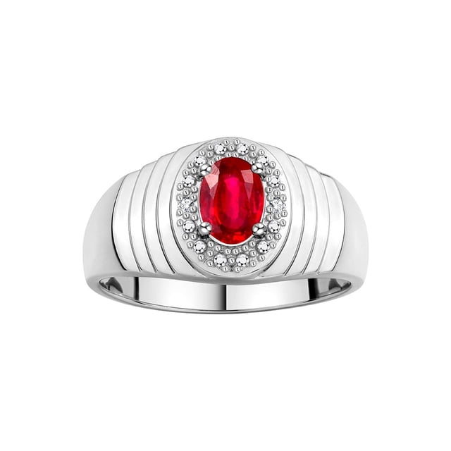 RYLOS Men's Rings Sterling Silver Classic Halo Of Diamonds 7X5MM Oval Gemstone Designer Ring Ruby July Birthstone Rings For Men Size 9
