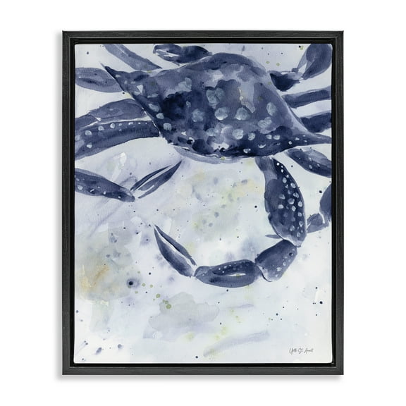 Stupell Industries Swimming Blue Crab Animals & Insects Painting Black Floater Framed Canvas Art Print Wall Art, 17 x 21