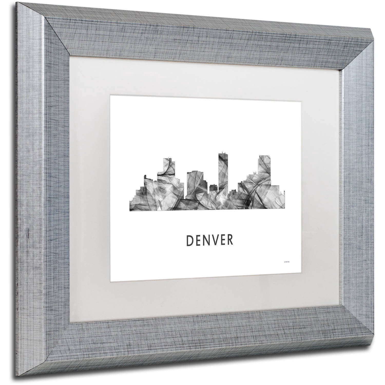 Trademark Fine Art 'Denver Colorado Skyline WB-BW' Canvas Art by Marlene Watson, White Matte, Silver Frame