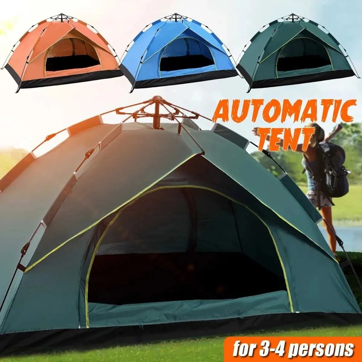 COSTYLE 3-4 Person Pop Up Camping Tents Waterproof Portable Dome Tent for Hiking