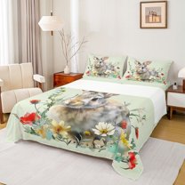 Homewish Kawaii Bunnies Rabbit Bed Sheets, Cute Cartoon Animal King Sheets, Vibrant Rustic Groovy Floral Sheet Set, Microfiber Bedroom Decor, 4pcs