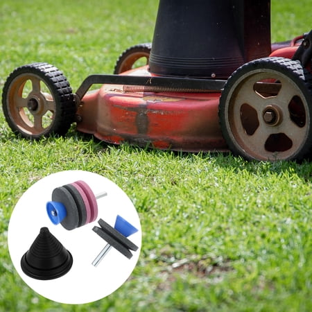 OUNONA 3-Piece Lawn Mower Blade Sharpener Kit with Grinding Stone and Polishing Wheel for Efficient Lawn Care